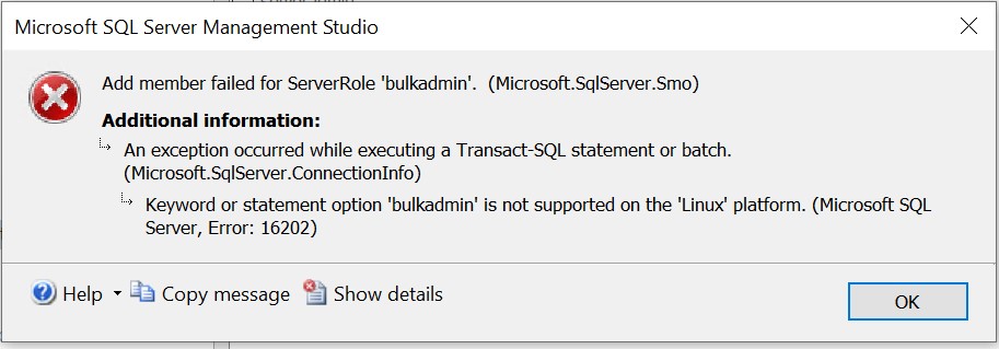 Bulkadmin is not supported on Linux platform